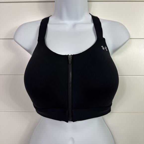Under Armour Fitted Eclipse Zip Front High Impact Sports Bra Black sz 38D - Picture 1 of 5